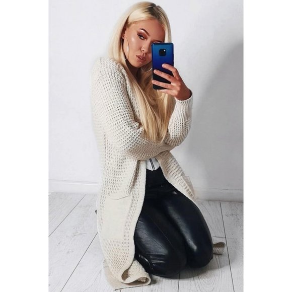 Knitted Long Sleeve Open Front Long Maxi Cardigan Sweater Duster - Picture 14 of 16